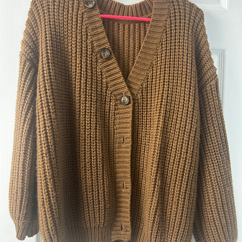 Cozy Brown Knit Cardigan Sweater